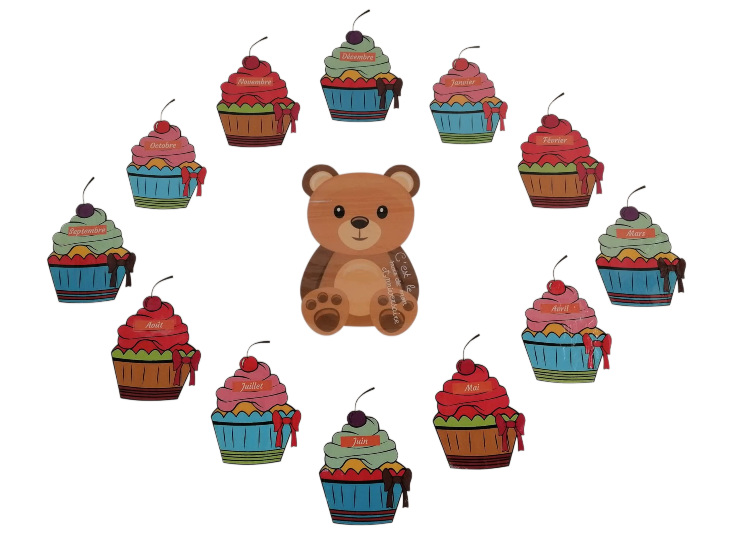Peinture ourson entouré de Cupcakes